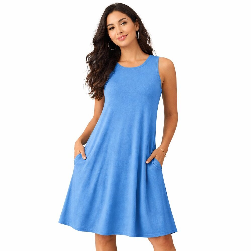 Time and Tru Sleeveless Swing Dress Pockets Blue Size M